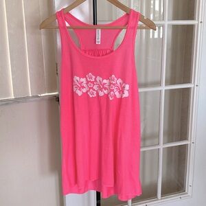 Hibiscus Flowers Flowy Racerback Tank Top, Neon Pink